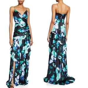 NWOT  Theia Charm Abstract Floral Sleeveless Ruffle Dress